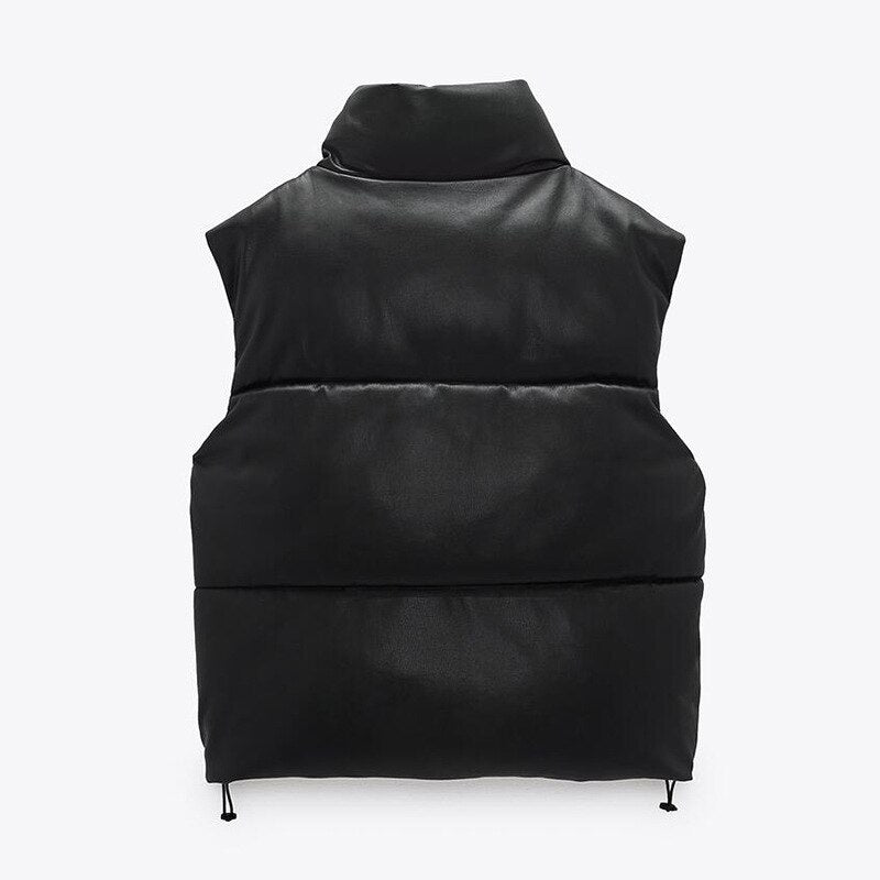 New 2021 Autumn Winter Black Warm Faux Leather Vest Women Fashion Zipper Sleeveless Coat Tops Female Casual Short Outwear Ladies